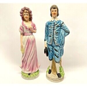 Vintage Pinkie & Blue Boy Ceramic Figurine Pair 11–12" Tall, Unmarked-Excellent